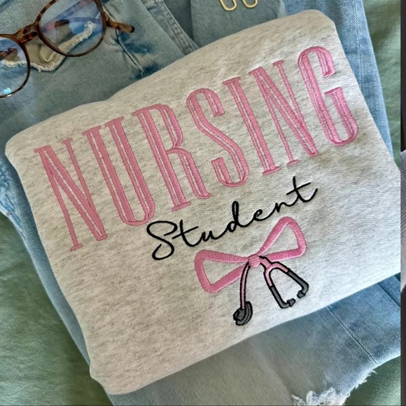 Gildan Sweaters - Gray Nursing Student Sweatshirt with Pink Embroidery